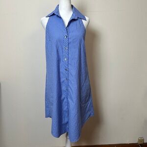 Finley Gingham Sleeveless Button Back Dress Blue White XS